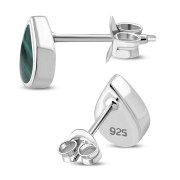 Malachite Drop Silver Stud Earrings, e333